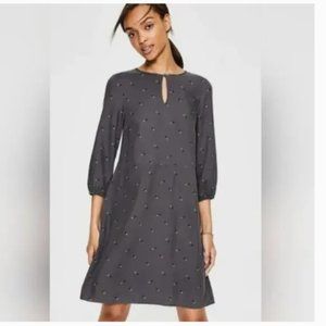 Boden Vanessa gray floral print keyhole 3/4 sleeve dress (840) 🦄